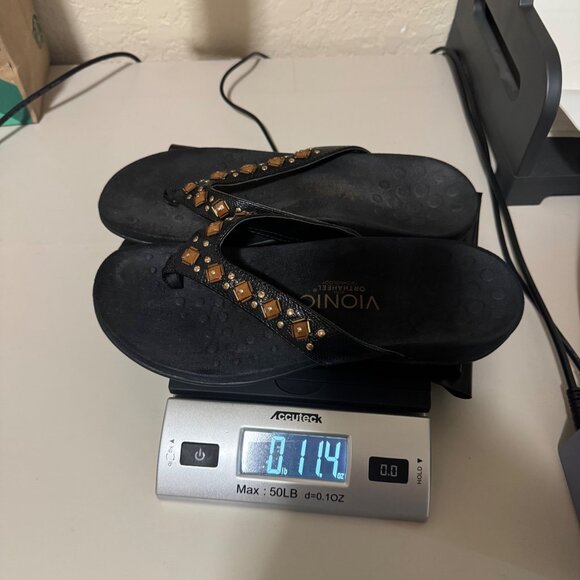 Vionic Floriana Sandals Size 7 Black Beaded Thong Croco Orthotic Comfort Beachy - Picture 8 of 8